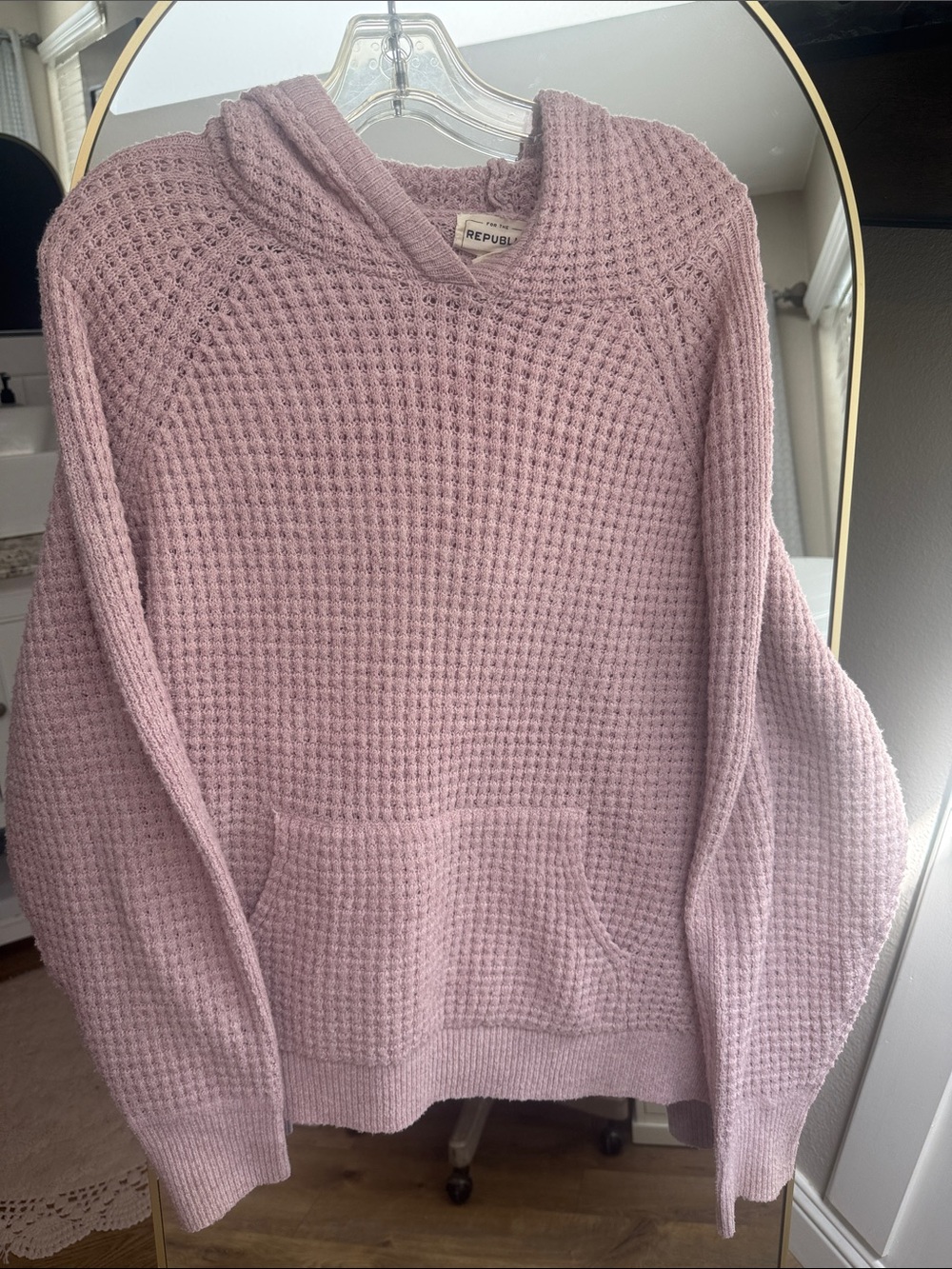 For the Republic Dusty Mauve Waffle Knit Hoodie Sweater